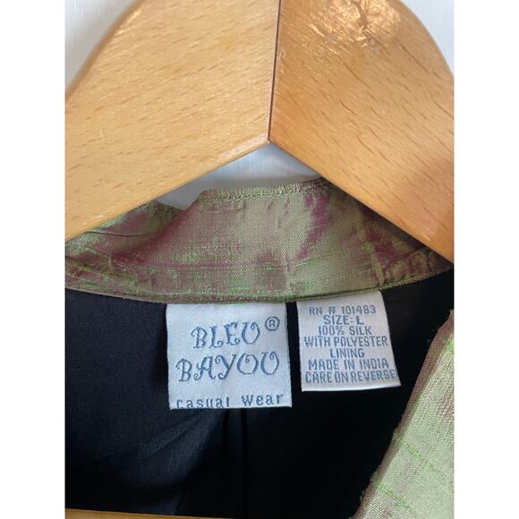 Bleu Bayou grean silk blazer embroidered beaded pink black collar art Large - Picture 6 of 7